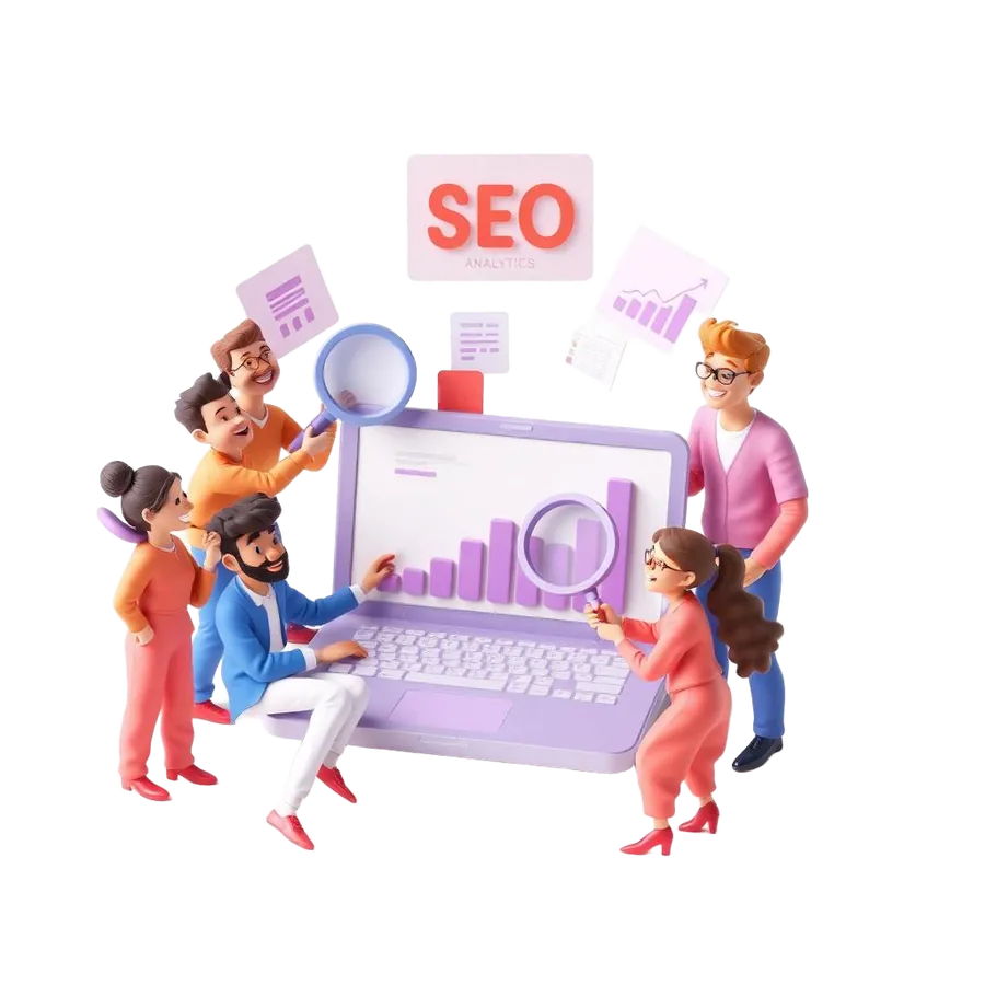 Team of strategists reviewing SEO analytics together
